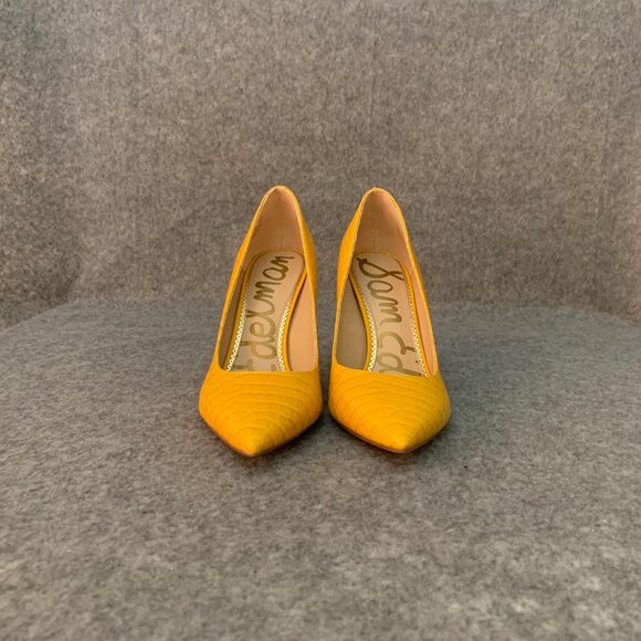Sam Edelman Hazel Women’s Leather Dijon Yellow Heel Pointed Toe Pump Shoes - Picture 6 of 11
